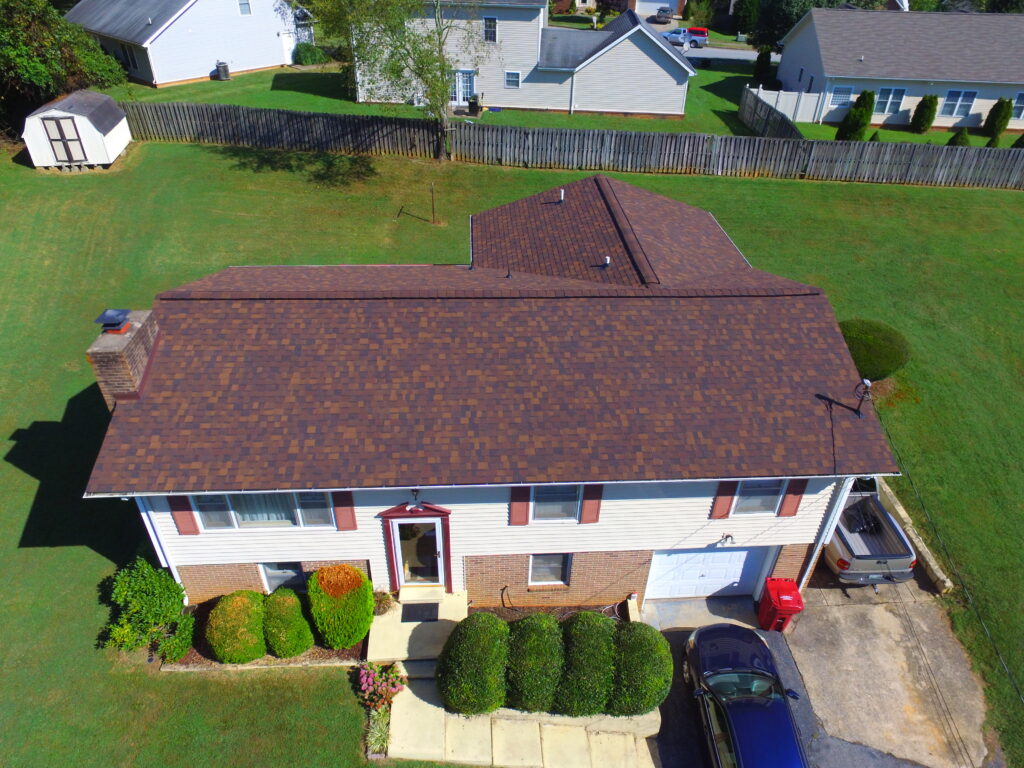 Drone view of a roof replacement with Owens Corning Duration Brownwood shingles in Johnson City, TN
